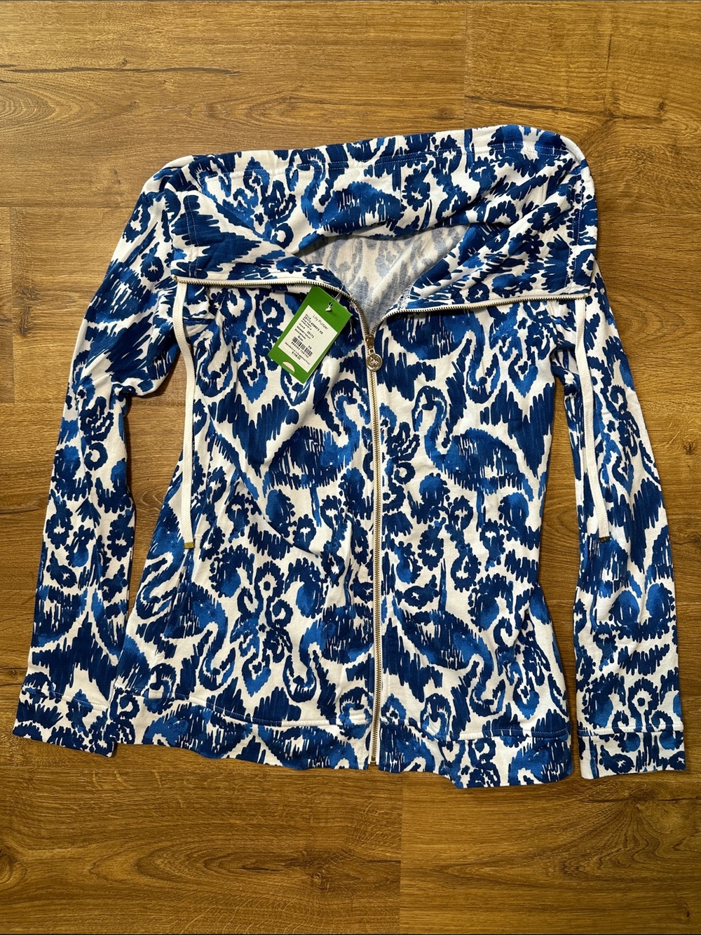 Lilly Pulitzer Blue and White Printed Zip Sweatshirt Size XS